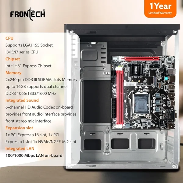 FRONTECH H61 Chipset Motherboard with 2xDDR3 RAM Slots LGA1155