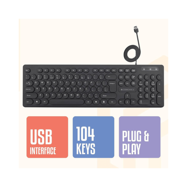 ZEB K24 USB Keyboard with Long Life 8 Million Keystrokes, 1.3m cable