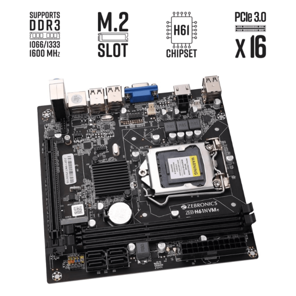 ZEBRONICS H61-NVMe DDR3 Motherboard, Intel 2nd & 3rd Gen, M.2 Slot